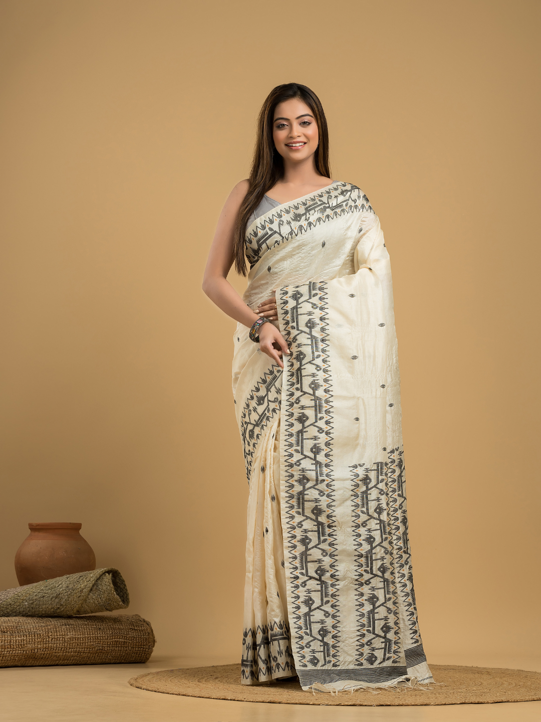 Lace White Tissue Silk Jamdani Saree - 042