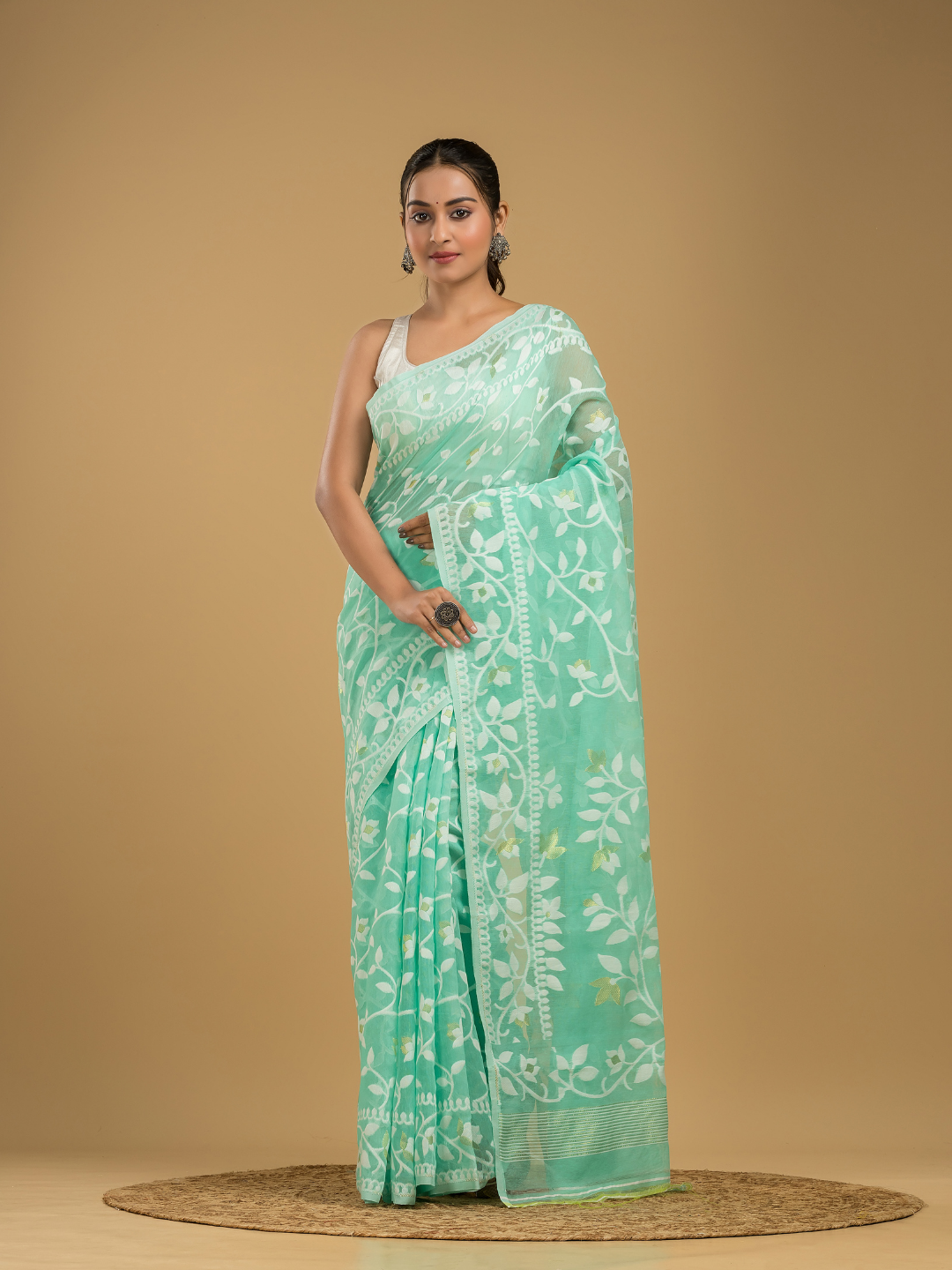 Mint Green Cotton Silk Jamdani Saree - 009