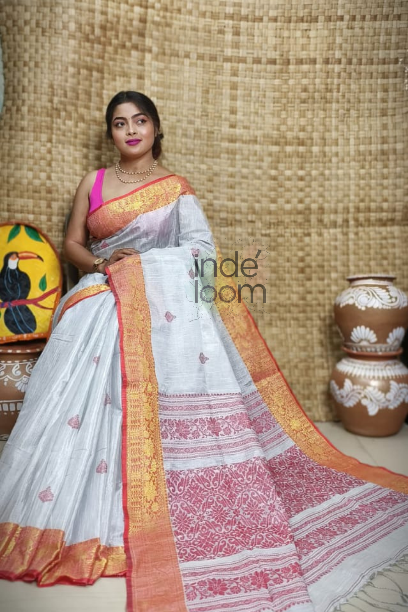 Tissue Silk Benarashi Jamdani Saree with  Golden Border-106