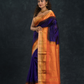 Pure handloom Korvai Saree with temple border Wine Purple With Beige & Orange Border - 113