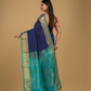 Pure handloom Korvai Silk Cotton Lakshadeepam Saree in Berry Blue and Baby Blue Border - 125