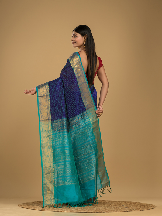 Korvai Saree Lakshadeepam Berry Blue with Baby Blue Border - 125