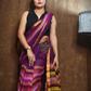 Handloom Linen Checks Saree with Pink and Multicolor Stripes-009