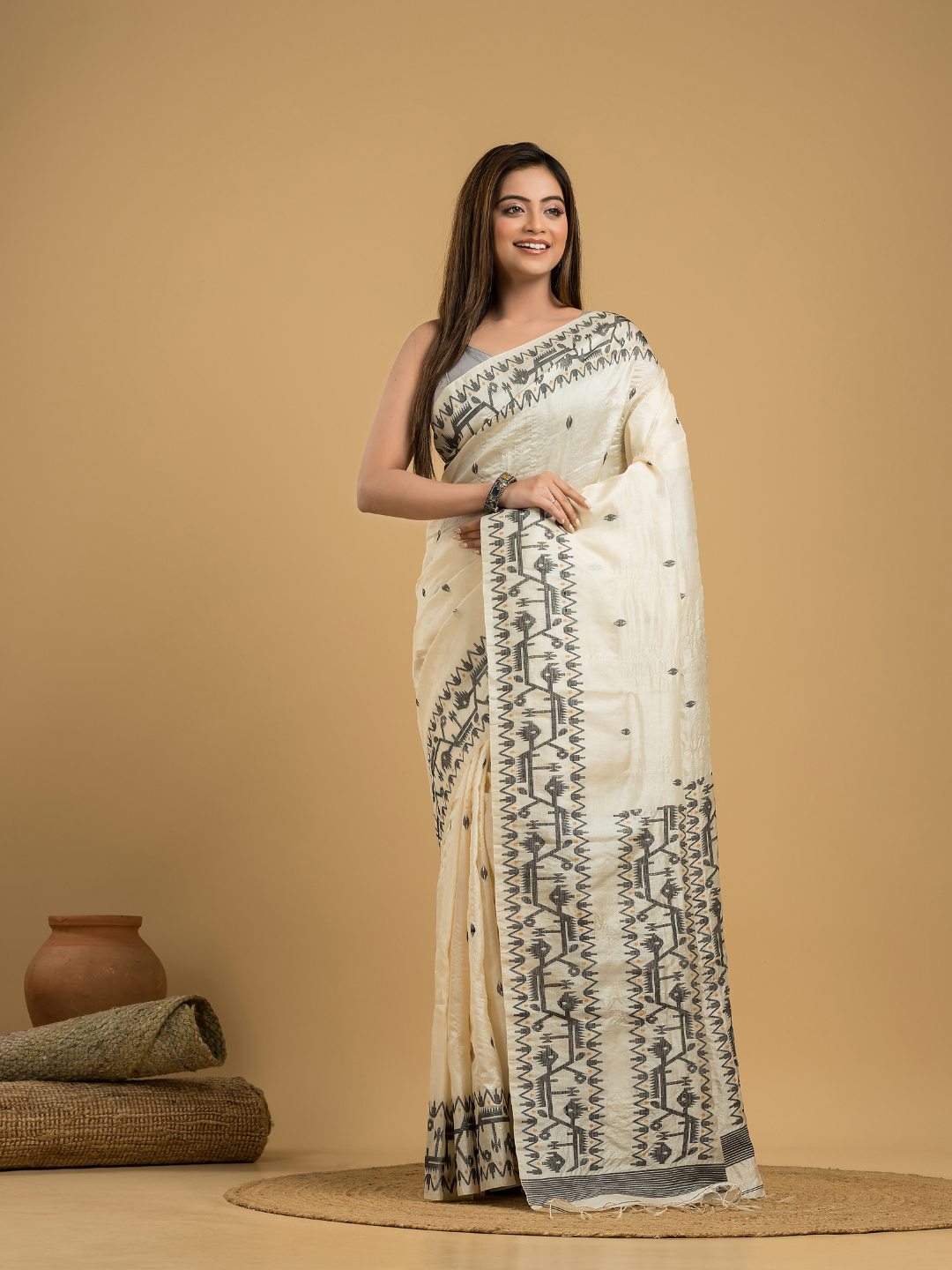 Lace White Tissue Silk Jamdani Saree - 042