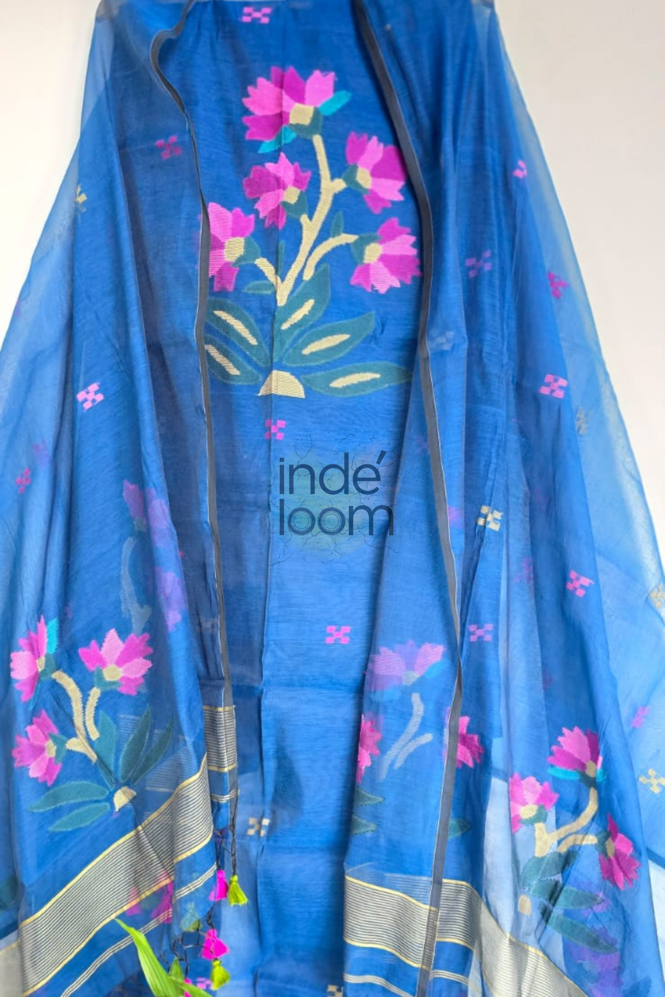 Muslin Jamdani 2 Piece Set Kurti & Dupatta With Cobalt Blue-214