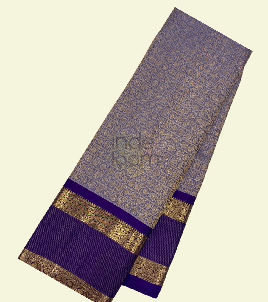 Blue Silver  with Orange Pallu and Zari Border  Kanjivaram Silk Saree-21