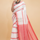 Dewali Saree Handloom Cotton  White with Red Pallu-009