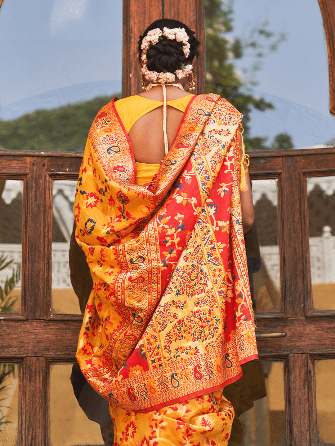 Paithani Floral Saree In Mustard Yellow (Precision Looms) - 007