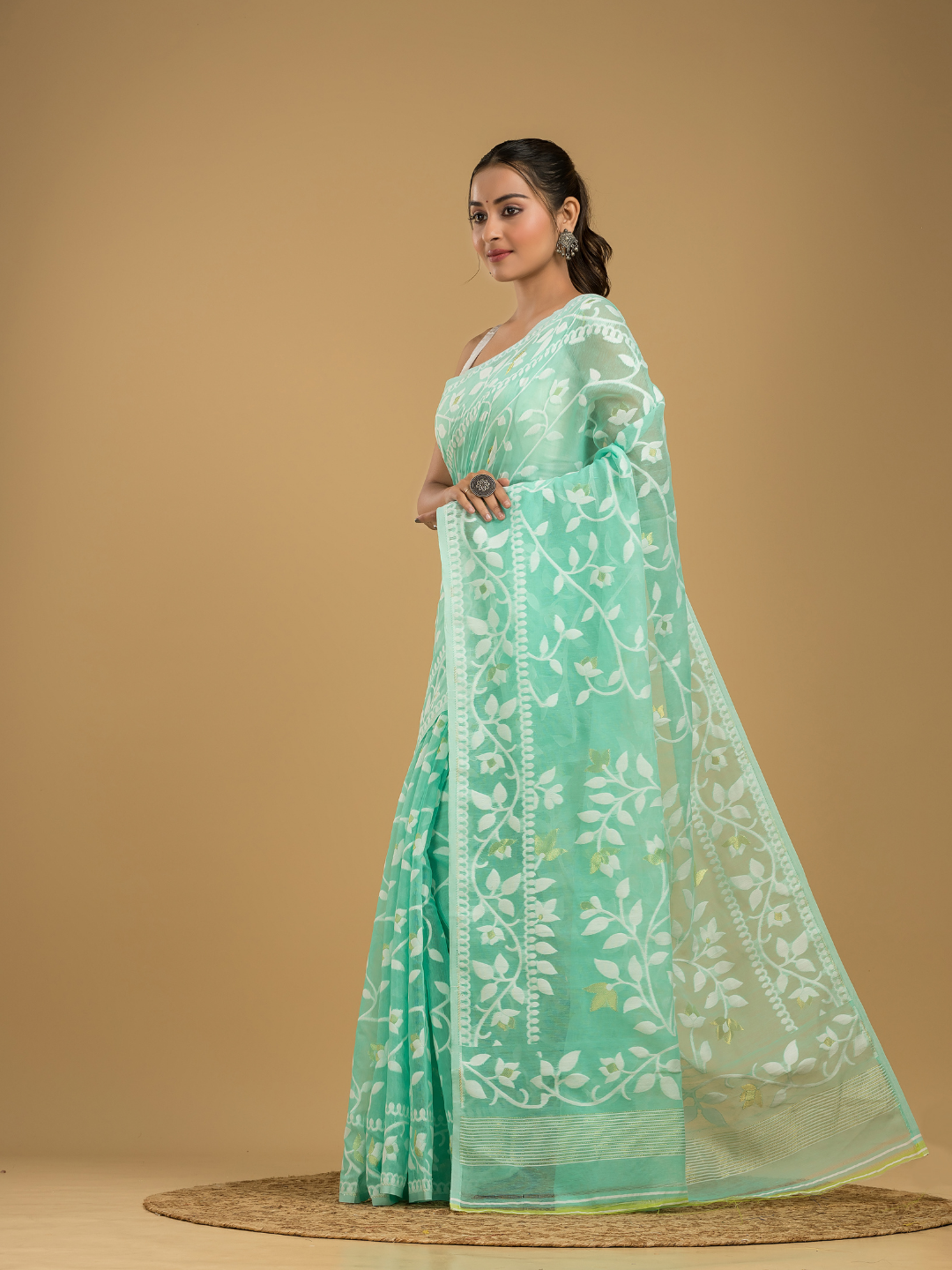 Mint Green Cotton Silk Jamdani Saree - 009