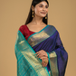 Pure handloom Korvai Silk Cotton Lakshadeepam Saree in Berry Blue and Baby Blue Border - 125