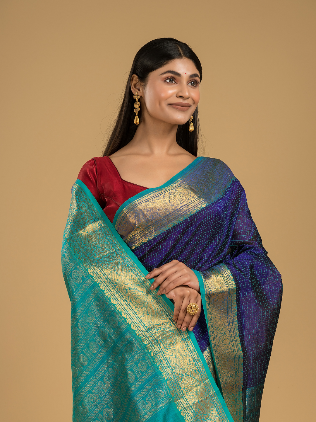 Pure handloom Korvai Silk Cotton Lakshadeepam Saree in Berry Blue and Baby Blue Border - 125