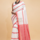 Dewali Saree Handloom Cotton  White with Red Pallu-009