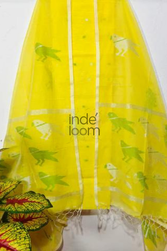 Muslin Jamdani 2 Piece Set Kurti & Dupatta with Bright Yellow- 276