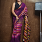 Handloom Linen Checks Saree with Pink and Multicolor Stripes-009