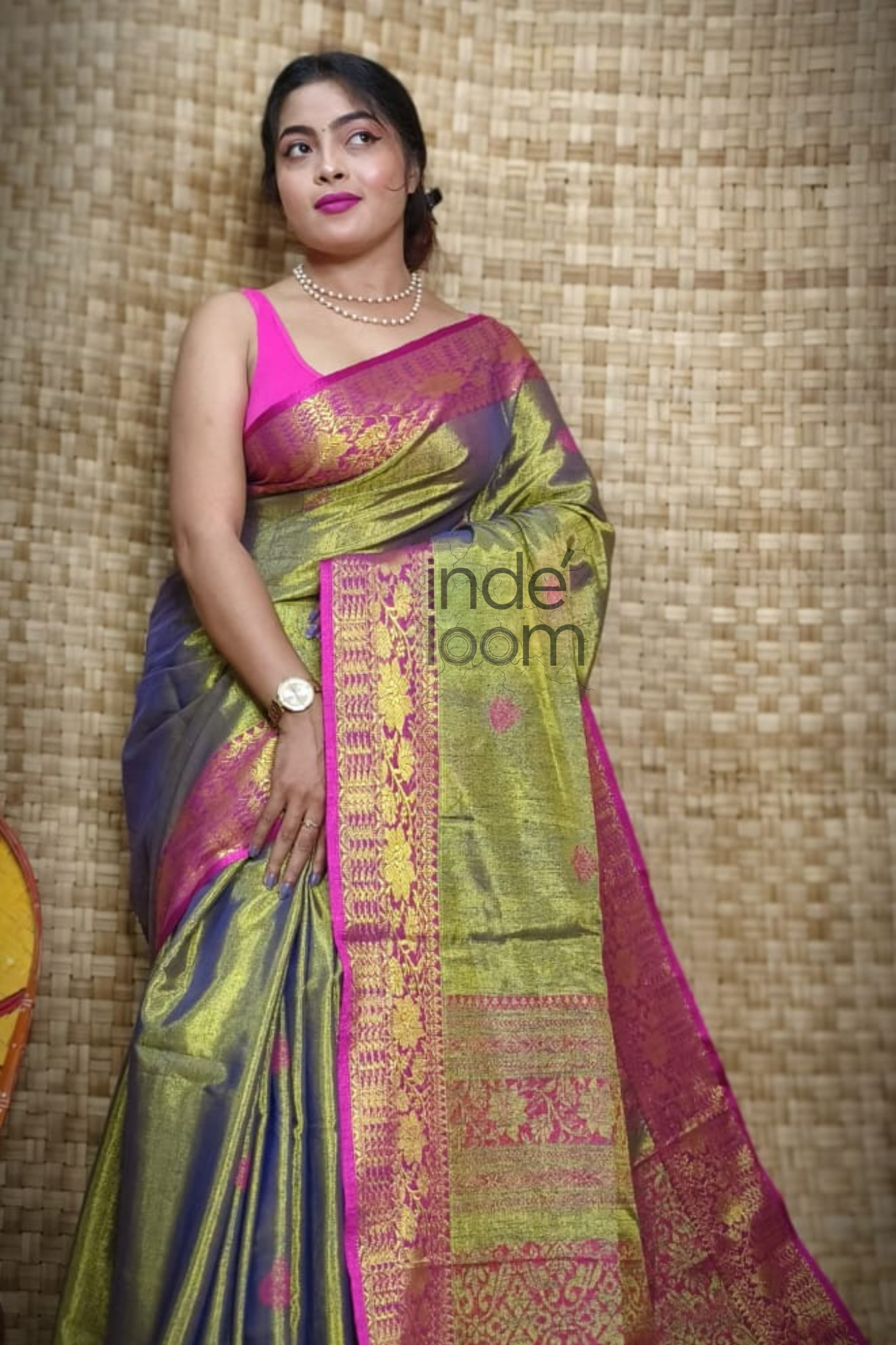 Tissue Silk Benarashi Jamdani Saree with Leaf Green-103