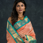 Korvai Saree in Pink - Azure Blue Border - 054