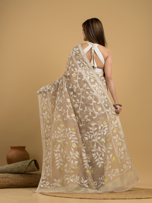 Pale Brown Cotton Silk Jamdani Saree - 029