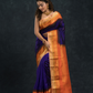 Pure handloom Korvai Saree with temple border Wine Purple With Beige & Orange Border - 113