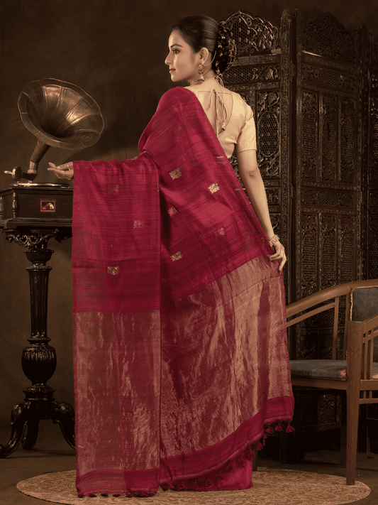 Cherry Red Matka Jamdani Saree - 018