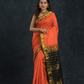 Pure handloom Korvai Saree classic Fire Orange and Black Border - 127