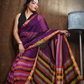 Handloom Linen Checks Saree with Pink and Multicolor Stripes-009