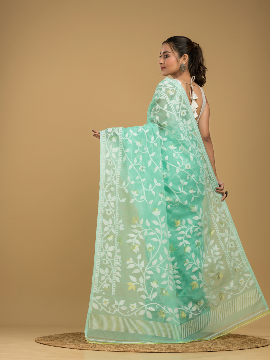 Mint Green Cotton Silk Jamdani Saree - 009