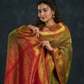 Korvai Saree Mayil-Chakram with Zari Checks Olive Green And Red Border - 121