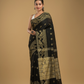 Coal Black Cotton Silk Jamdani Saree - 010