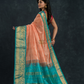 Korvai Saree in Pink - Azure Blue Border - 054