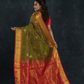 Korvai Saree Mayil-Chakram with Zari Checks Olive Green And Red Border - 121