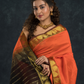 Pure handloom Korvai Saree classic Fire Orange and Black Border - 127