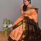 Korvai Saree with Zari Checks Sand Brown and Black Border - 135