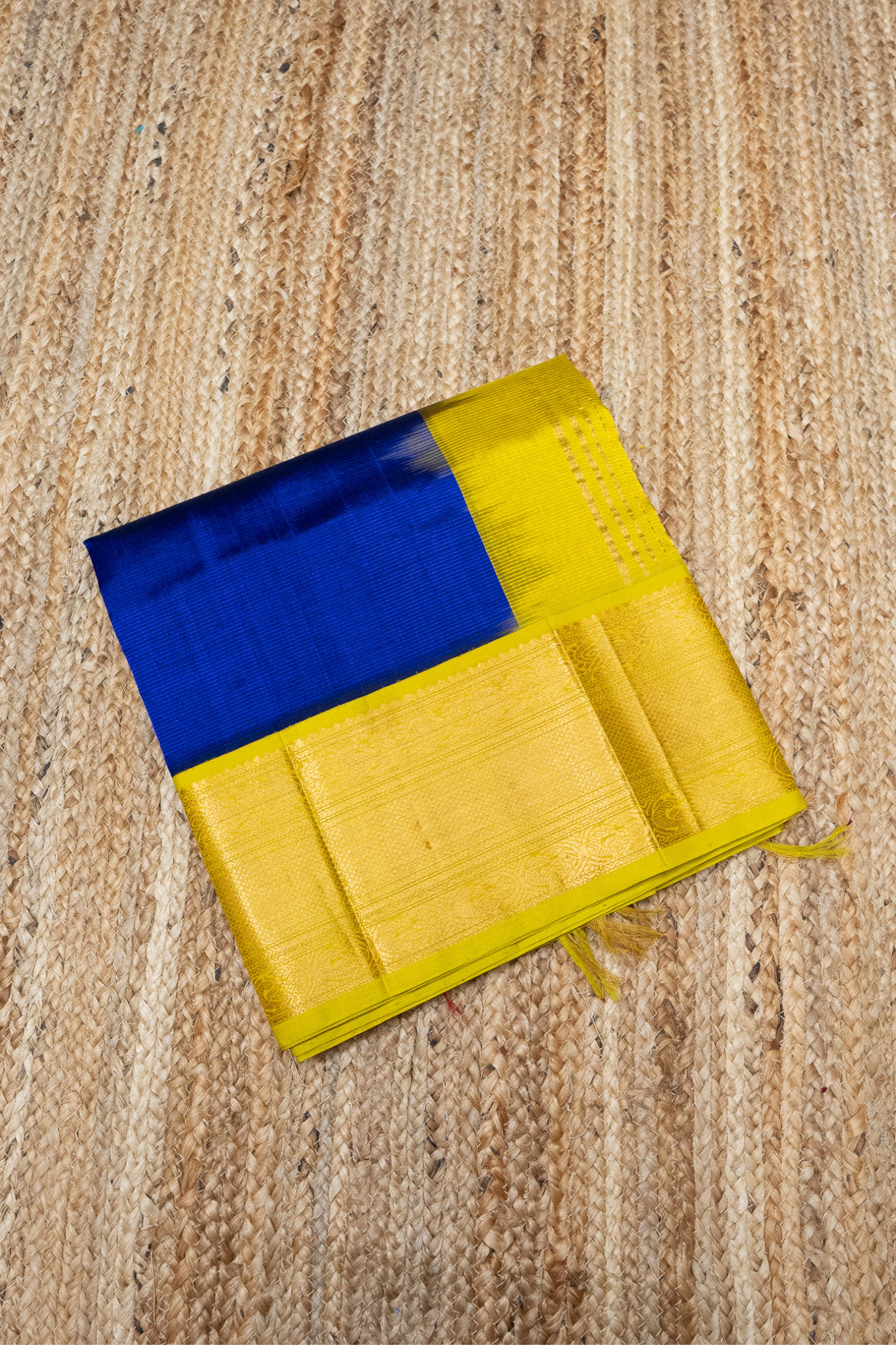 Navy Blue and Golden Yellow Border Korvai Saree -110