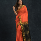 Pure handloom Korvai Saree classic Fire Orange and Black Border - 127