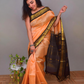 Korvai Saree with Zari Checks Sand Brown and Black Border - 135