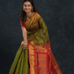 Korvai Saree Mayil-Chakram with Zari Checks Olive Green And Red Border - 121