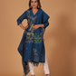 Muslin Jamdani 2-Piece Set Kurti & Dupatta (UNSTITCHED) - Dark Blue - 088