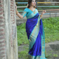 Korvai Saree Royal Blue Cyan Blue Golden Border - 122