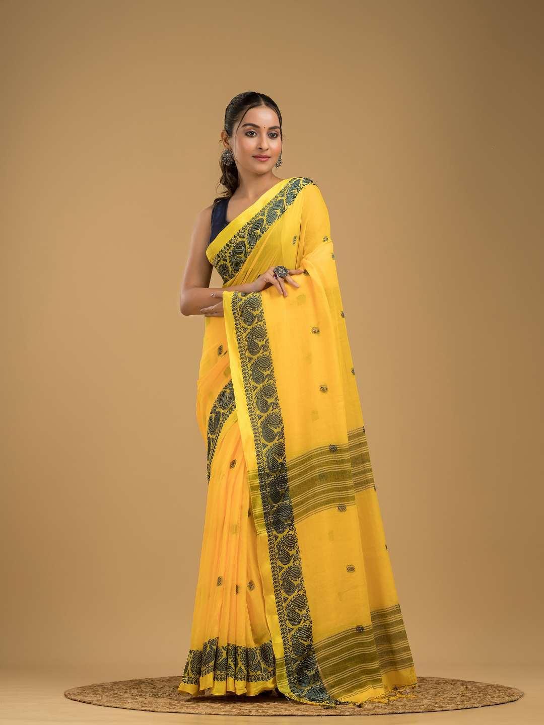 Bright Yellow Jamdani Saree - 035