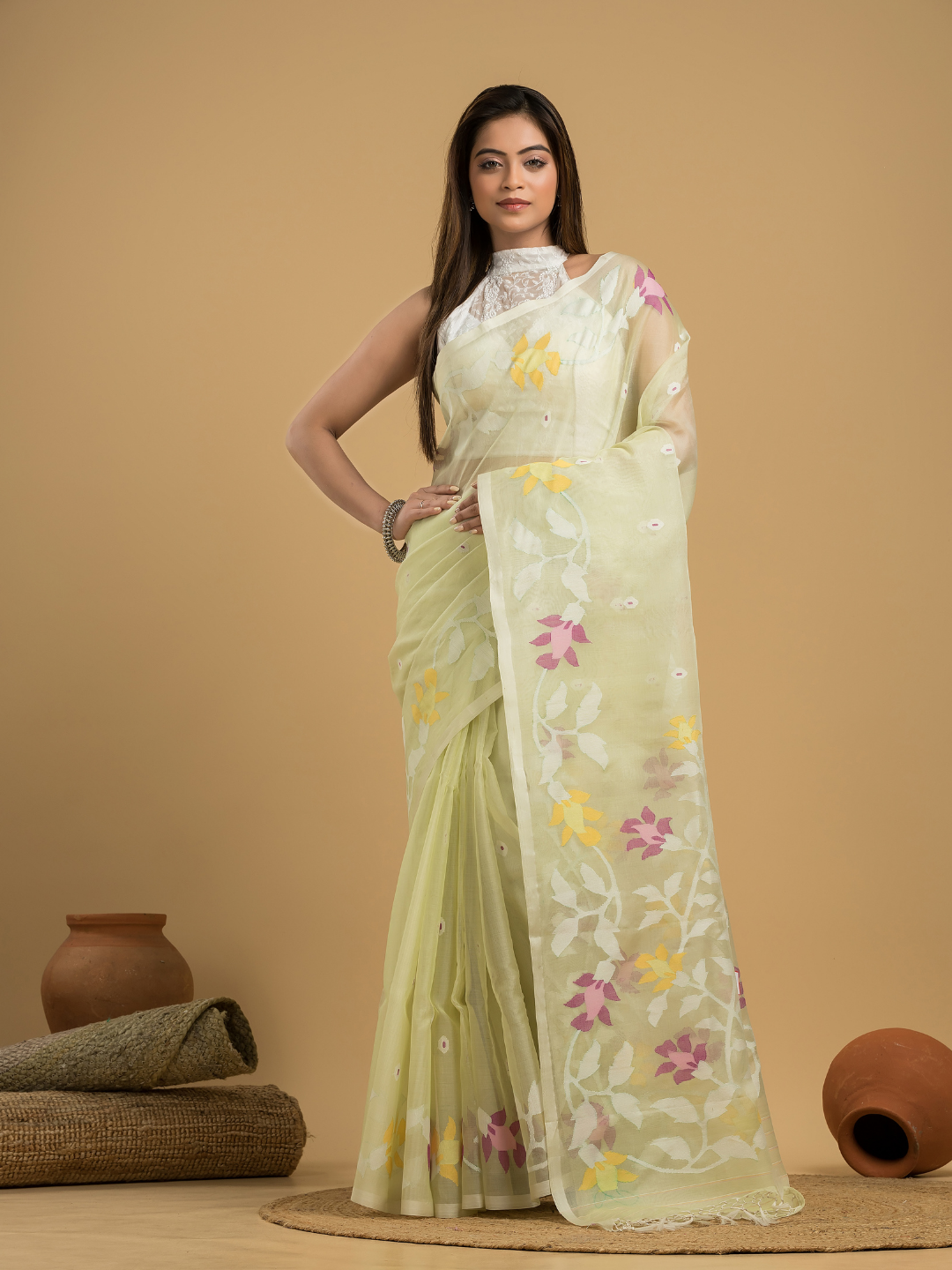 Light Green Jamdani Saree - 043