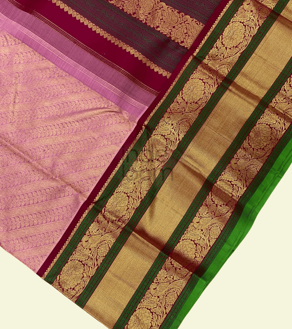 baby pink design- rum red golden pallu gadwal saree- 062