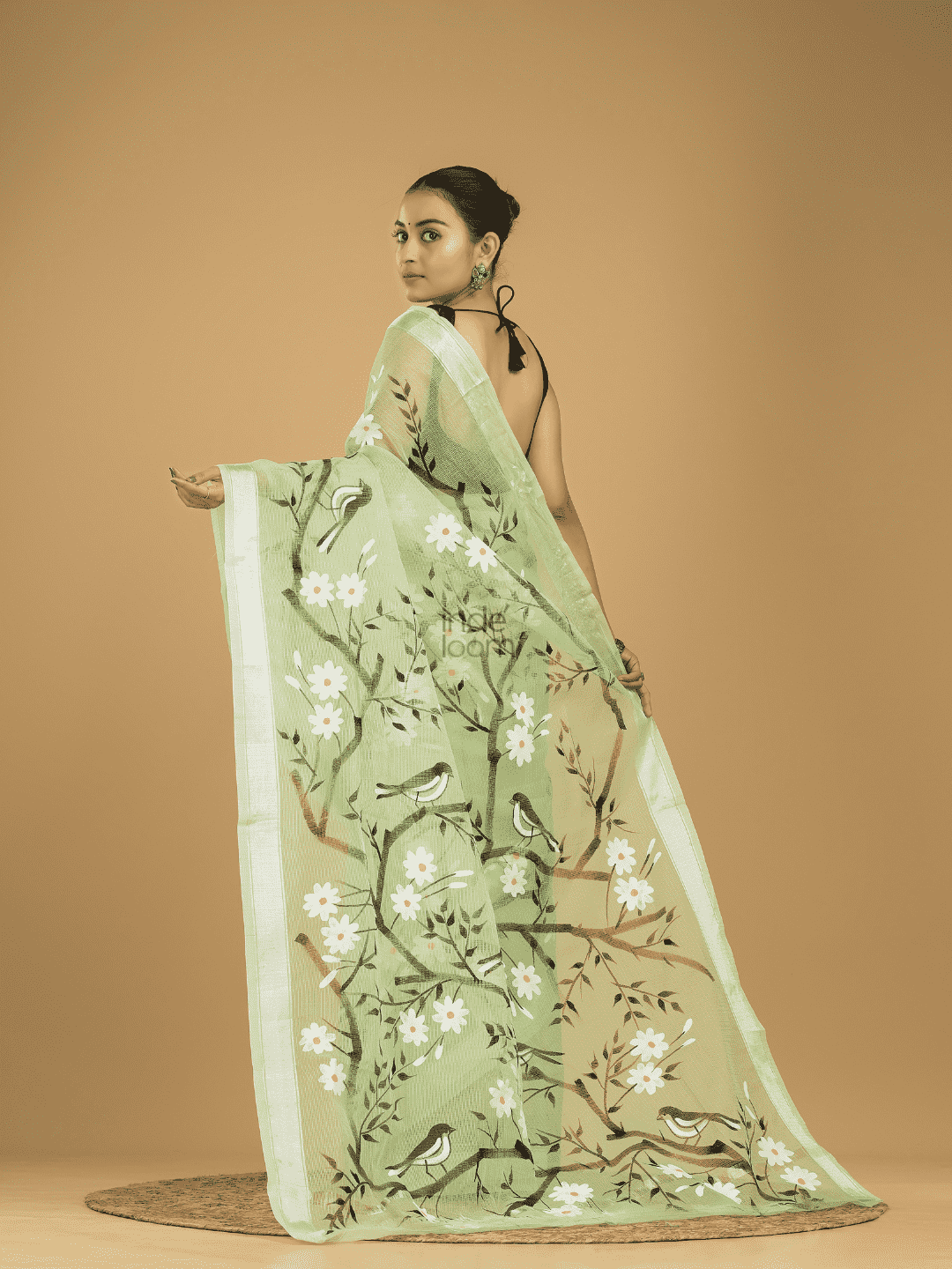 Kota Doria Handpainted  Saree With Mint Green - 001