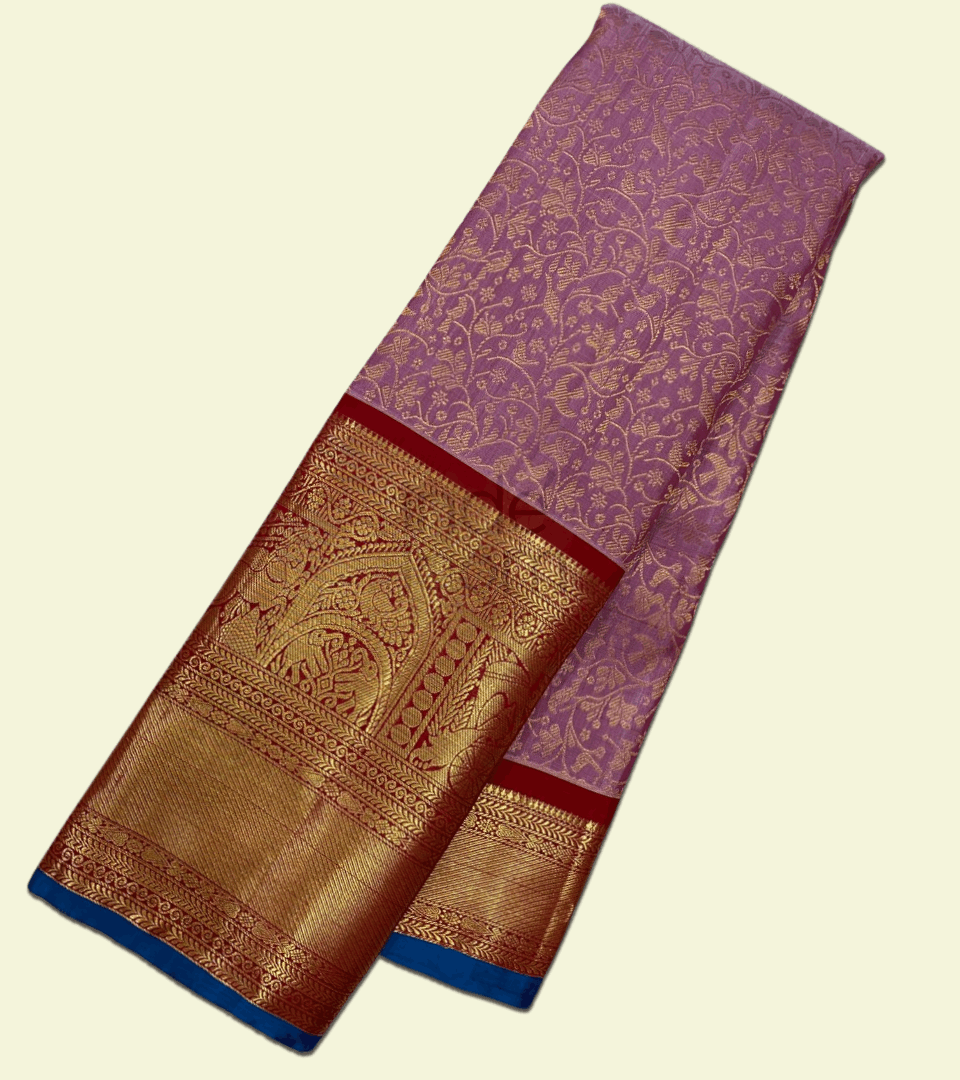 Baby Purple with Red  Border and Golden Pallu Kanjivaram Silk Saree-006