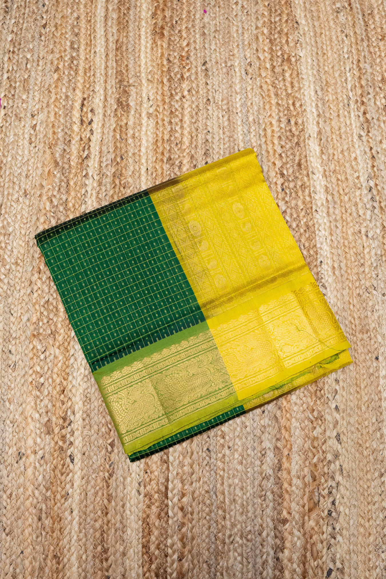 Pine Green and Yellow Border Korvai Saree -142