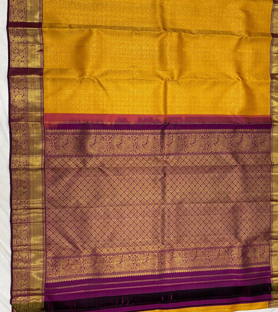 Mustard Yellow and Golden Border Kanjivaram Silk Sarees-005