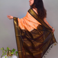 Korvai Saree with Zari Checks Sand Brown and Black Border - 135