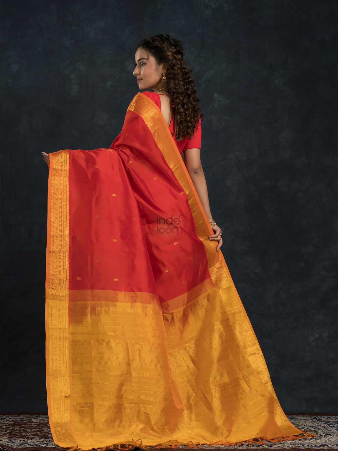 Korvai Saree Classic Red and Yellow border with small zari buttas -163