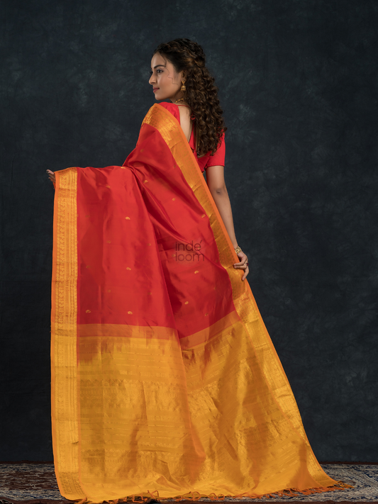 Korvai Saree Classic Red and Yellow border with small zari buttas -163