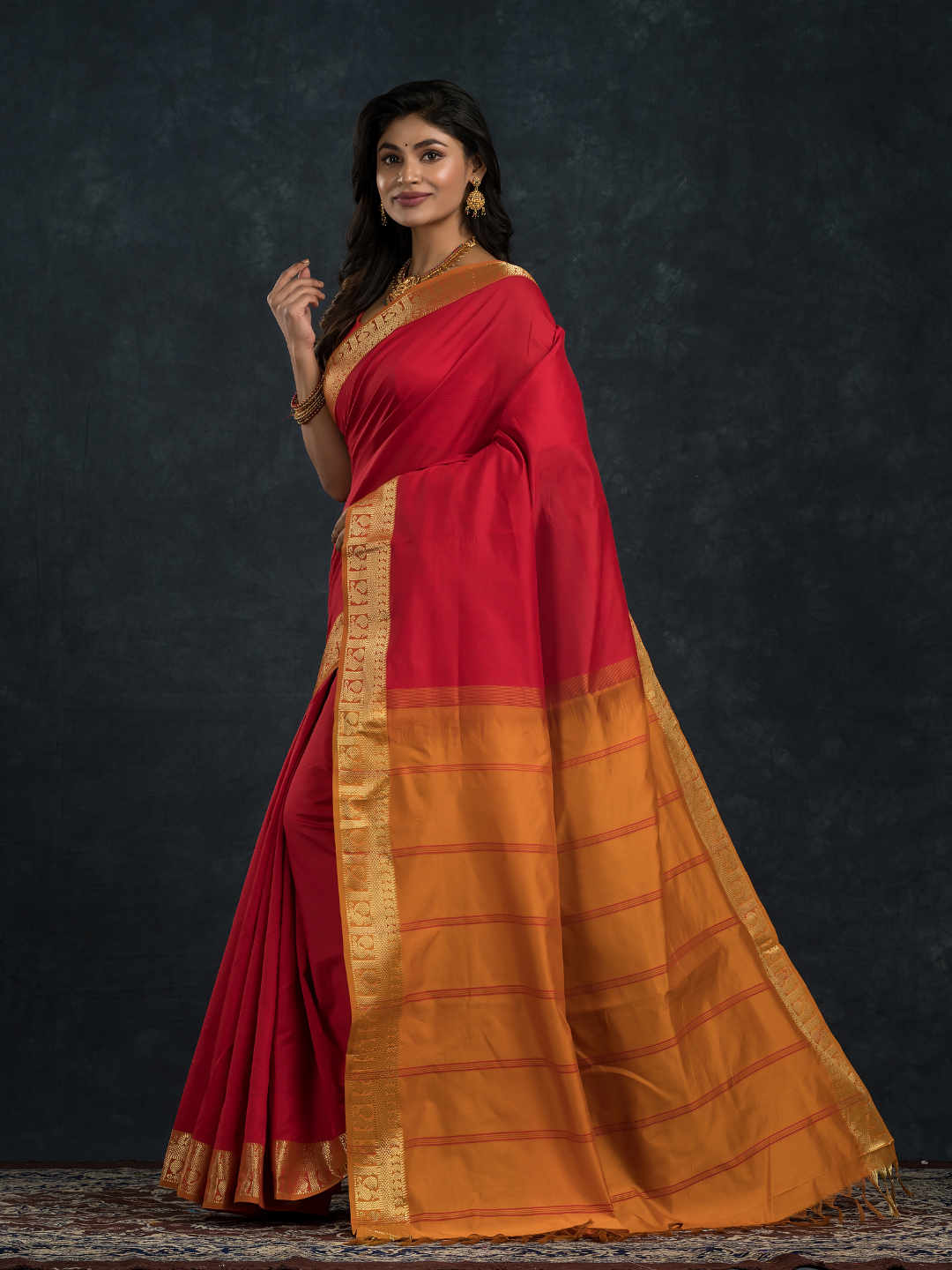 Passion Red Golden Pecock Korvai Saree - 144