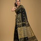 Coal Black Cotton Silk Jamdani Saree - 010